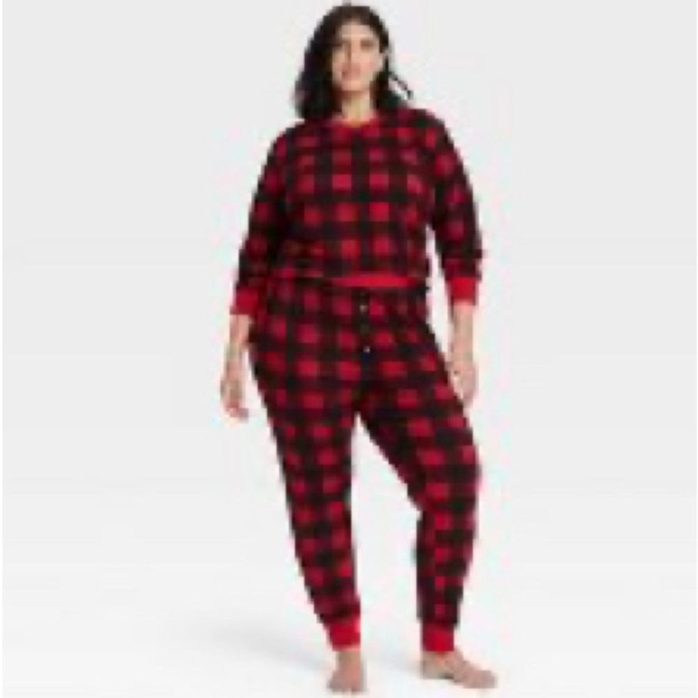 Stars Above Thermal Pajama Set, Red Plaid 3xl